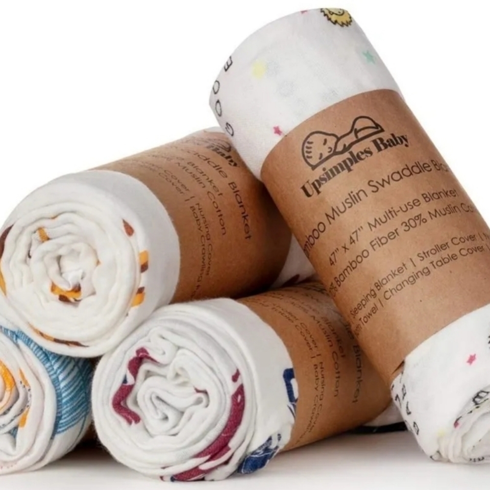 Baby Bamboo Muslin Swaddle Blanket, Elephants, 47"x47" blanket , stroller cover - Picture 5 of 5